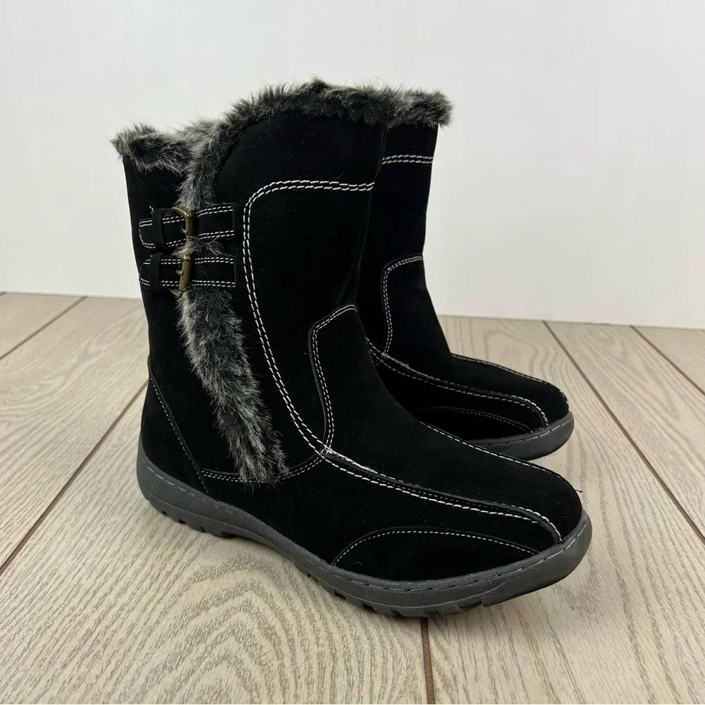 Journee Collection Takani Women's Winter Boots 10 Black Faux Suede/Fur $100